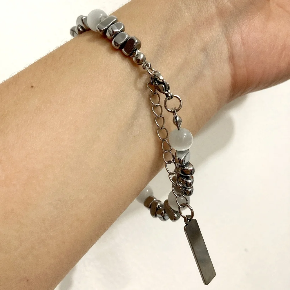 Cats‎ Eye Beaded Bracelet 7in Extendable 2in Stainless Steel Metal NEW